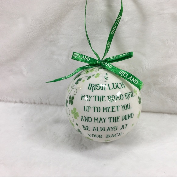 Shamrock Gift Irish Luck Ornament White Christmas Bauble With Irish Saying - Picture 3 of 8